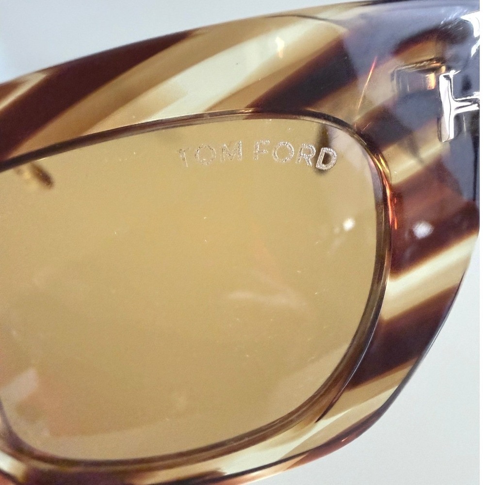 Tom Ford Sunglasses Athena Yellow Tint FT1190 Cat Eye Striped Brown Havana 53mm - Picture 7 of 12